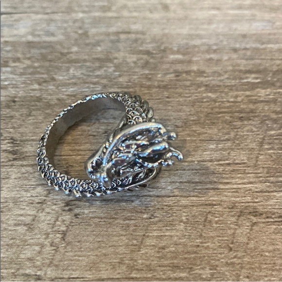 Silver Tone Sleeping Dragon Ring Size 9 Gothic Fantasy Statement Ring - Picture 5 of 9